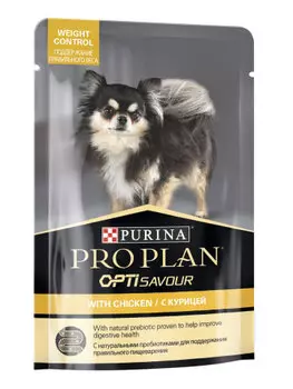Влажный корм для собак Purina Pro Plan Adult для маленьких пород склонных к набору веса c курицей пауч 0,085 кг