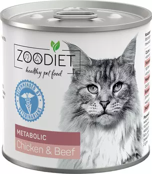 Влажный корм Zoodiet Metabolic для улучшения обмена веществ с курицей и говядиной диета для кошек 0,24 кг