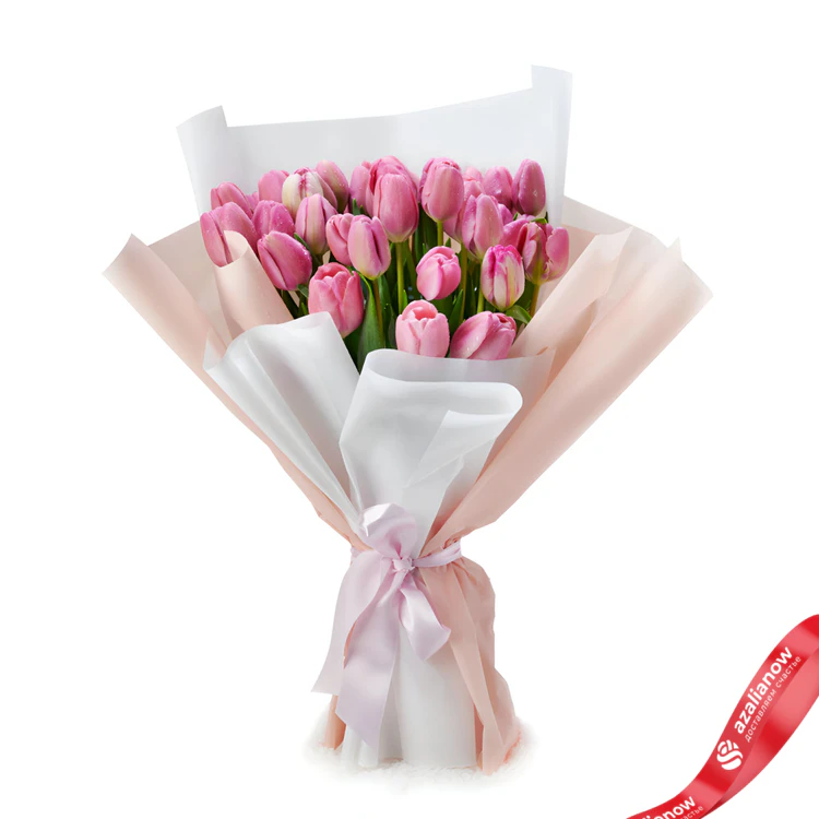 Фото 1: Букет из 30 розовых тюльпанов. Сервис доставки цветов AzaliaNow