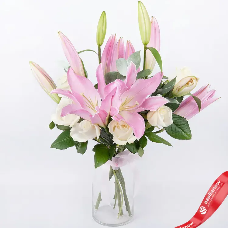 Букет розовых лилий с белыми розами «Вечная любовь №1»