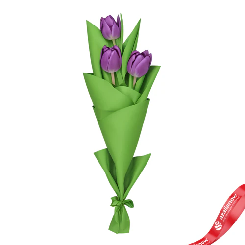 Фото 1: Букет из 3 фиолетовых тюльпанов в упаковке. Сервис доставки цветов AzaliaNow