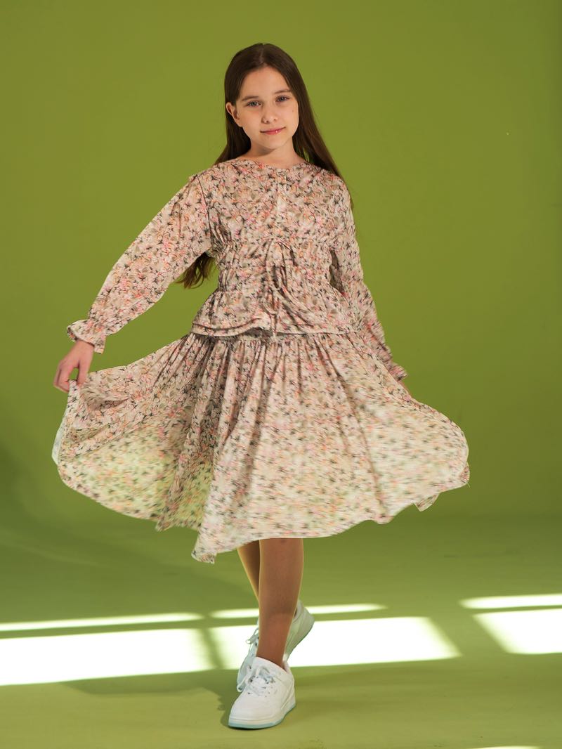 Юбка на девочку с цветочным принтом с оборками