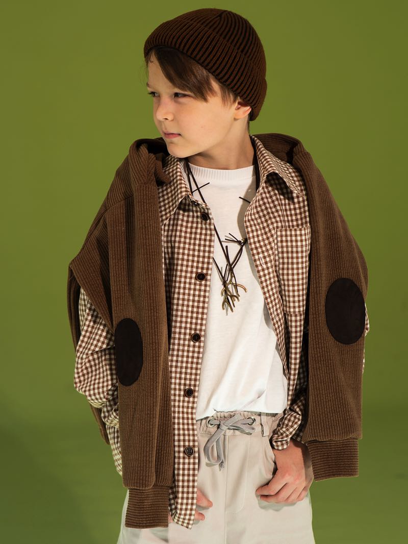 Коричневый свитшот-поло в рубчик унисекс