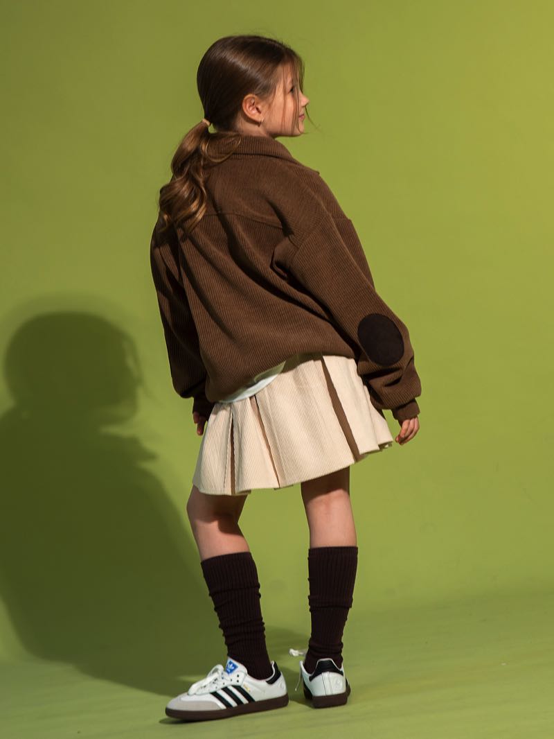 Коричневый свитшот-поло в рубчик унисекс