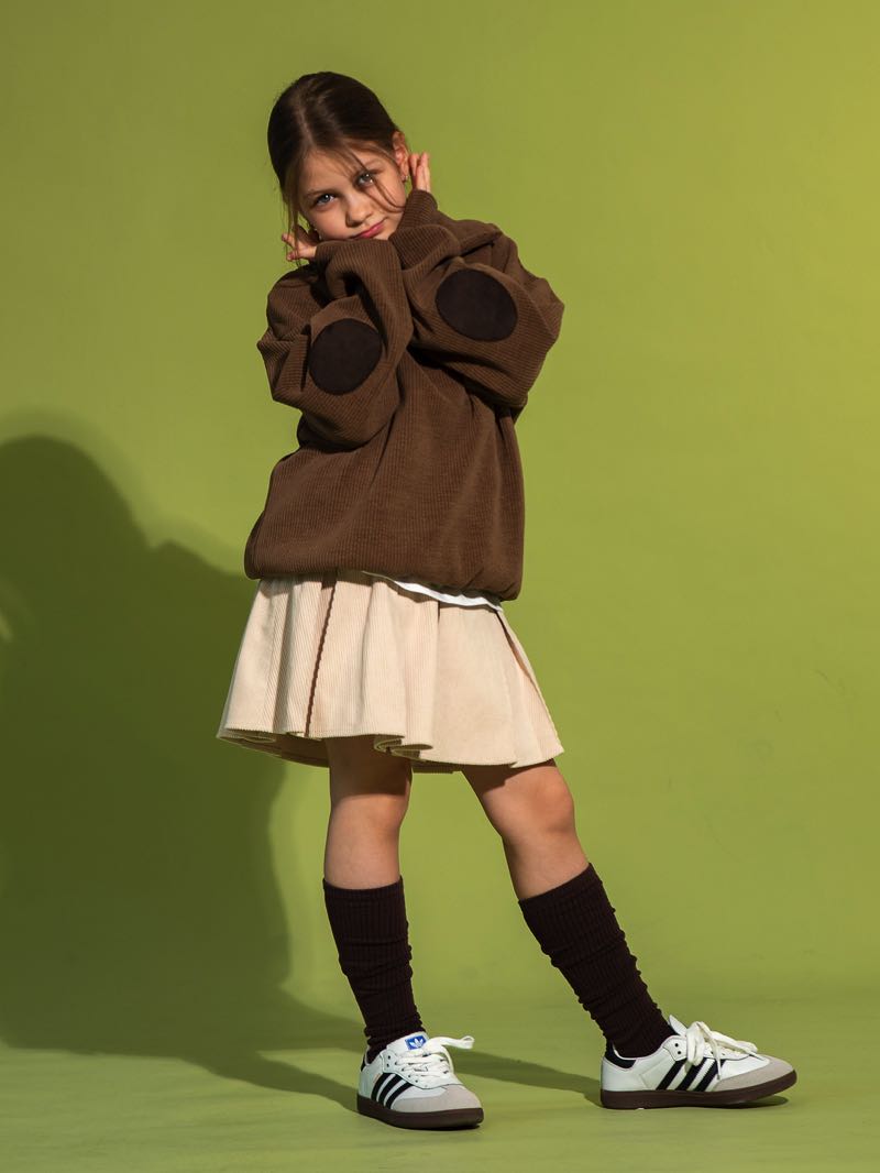 Коричневый свитшот-поло в рубчик унисекс