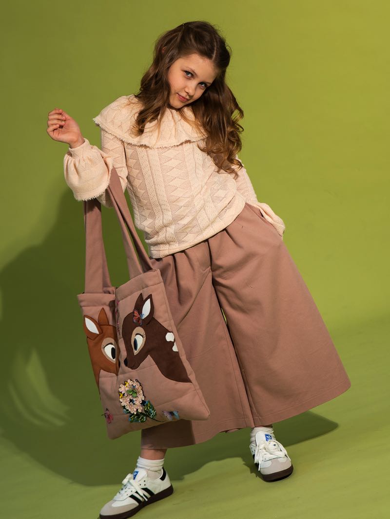 Бежево-розовые джинсовые брюки-кюлоты на девочку