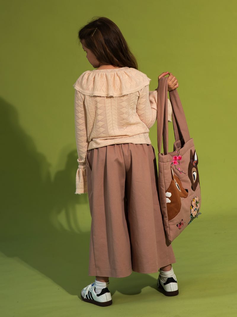 Бежево-розовые джинсовые брюки-кюлоты на девочку