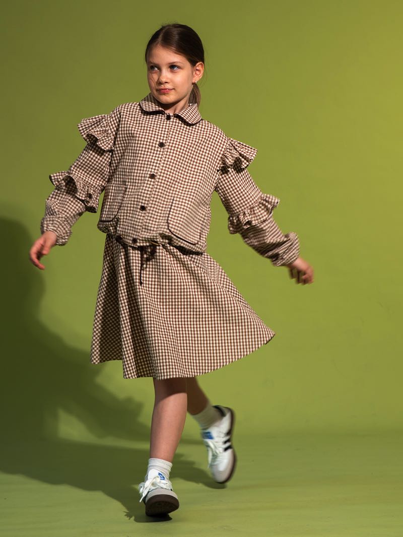 Коричневая детская юбка в клетку виши
