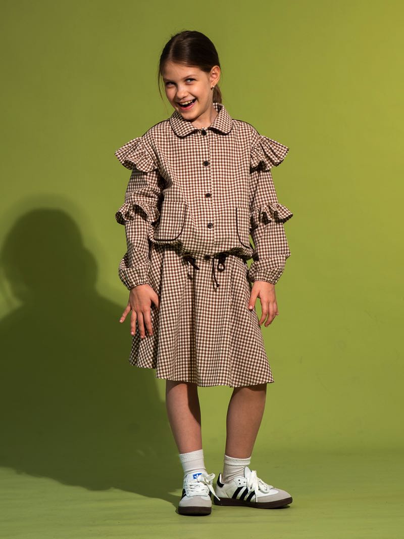 Коричневая детская юбка в клетку виши