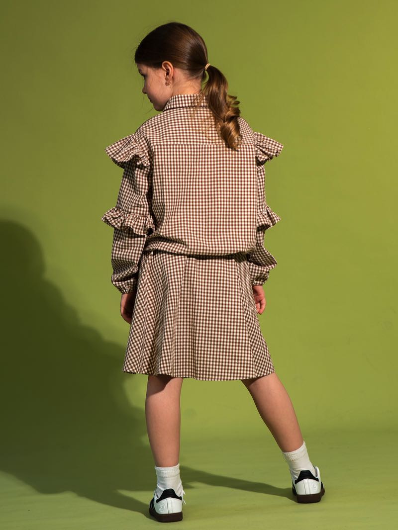 Коричневая детская юбка в клетку виши
