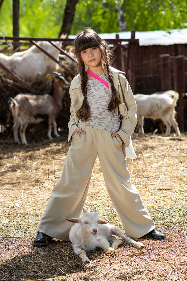 Детский топ в рубчик цвета бежевый меланж