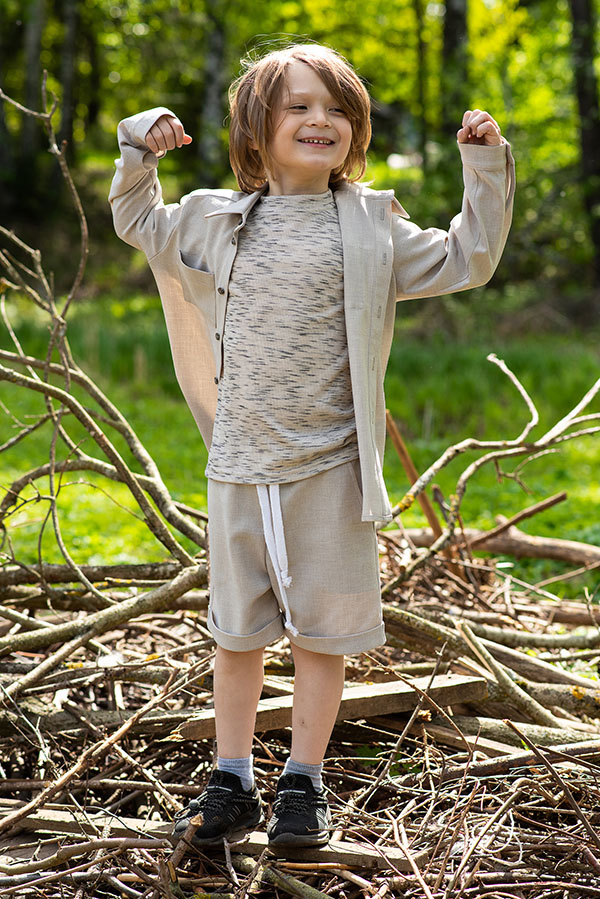 Бежевая детская футболка в рубчик меланж