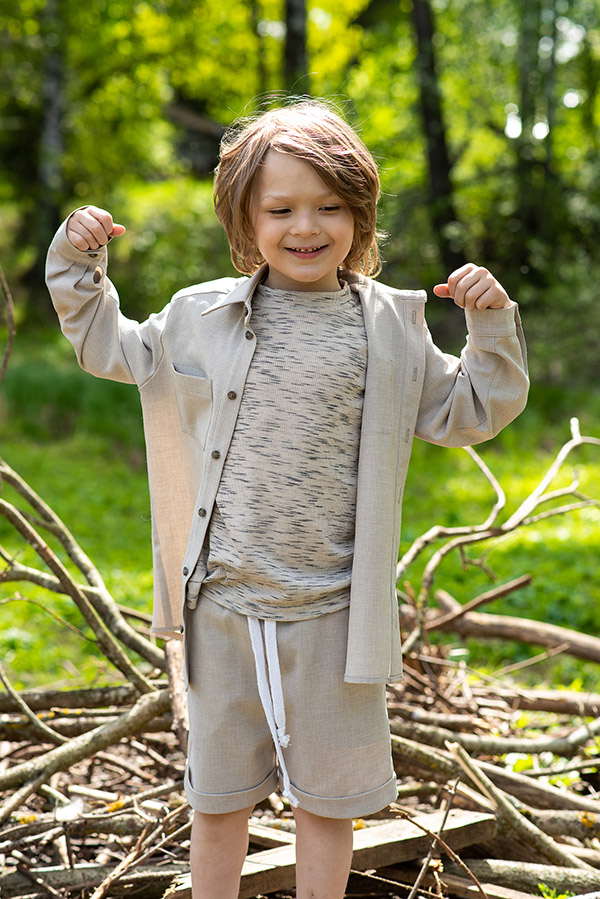 Бежевая детская футболка в рубчик меланж