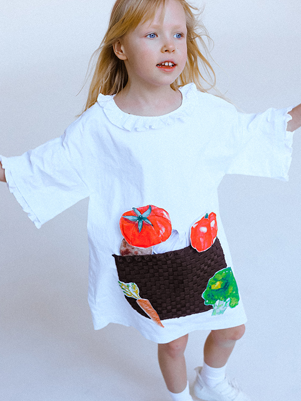 Белое летнее детское платье-туника "Грядка"