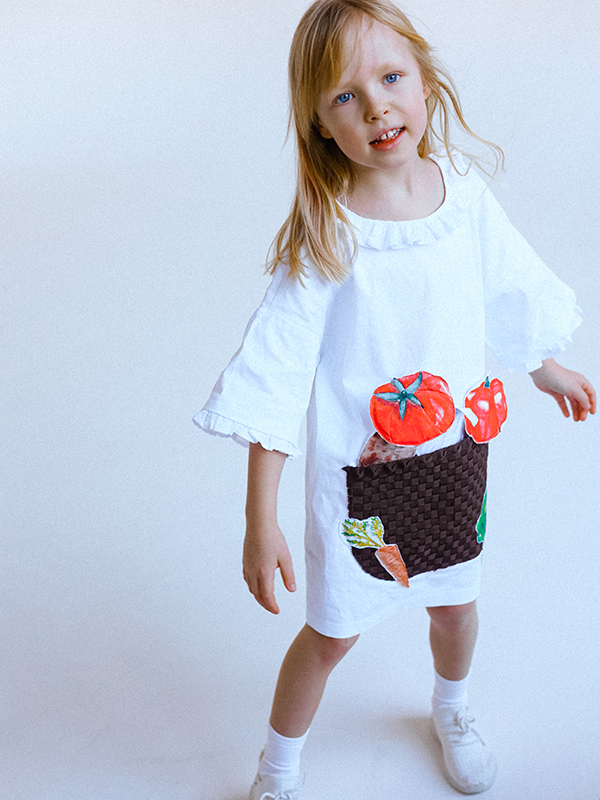 Белое летнее детское платье-туника "Грядка"