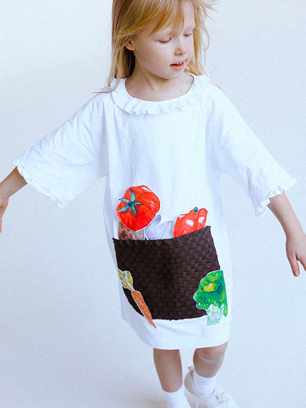 Белое летнее детское платье-туника "Грядка"