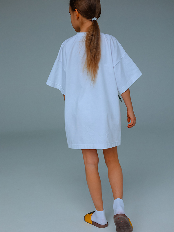 Белое детское платье-футболка "Солнце взойдет"