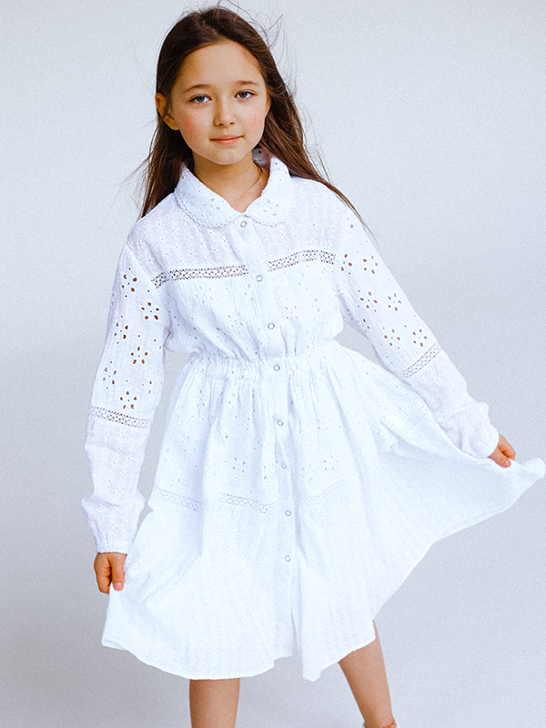 Комбинированное белое летнее детское платье из шитья
