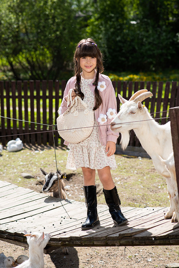 Бежевая детская сумка-авоська с цветами