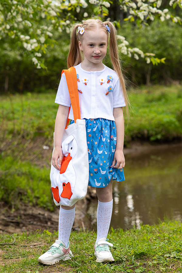 Белая детска сумка-шоппер "Гусь"