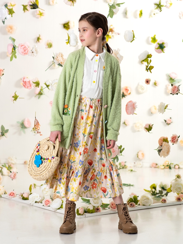 Бежевая юбка макси с цветами на девочку