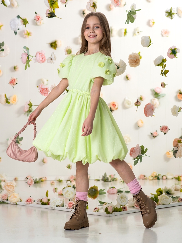 Салатовое нарядное платье с юбкой-баллон на девочку