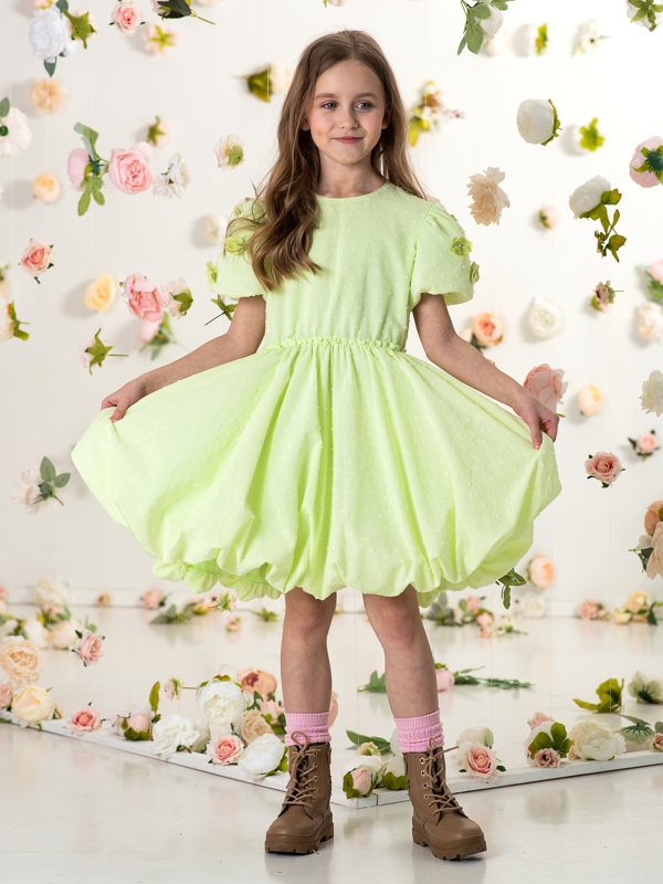 Салатовое нарядное платье с юбкой-баллон на девочку