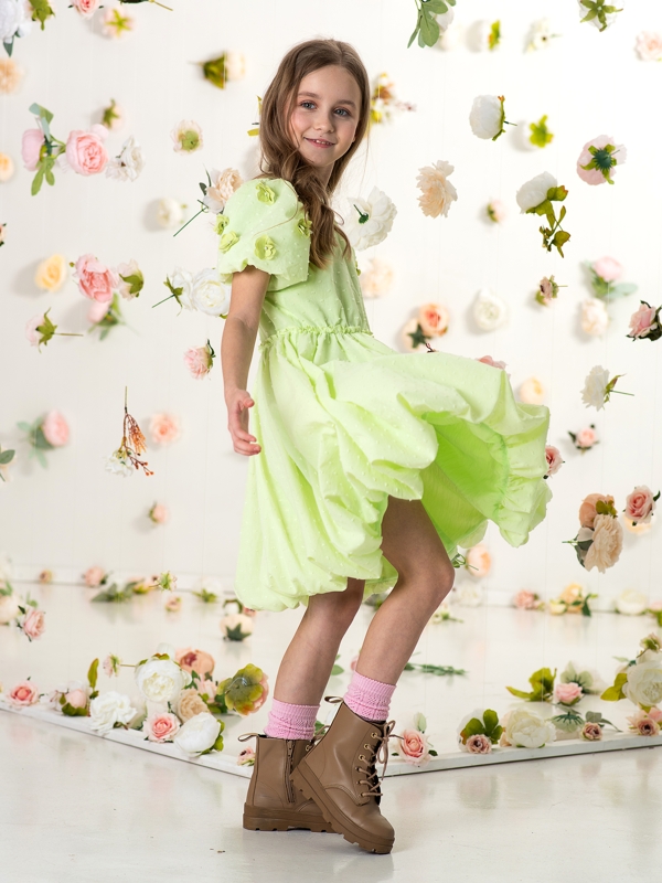 Салатовое нарядное платье с юбкой-баллон на девочку