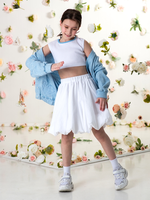 Белая пышная детская юбка-баллон на девочку