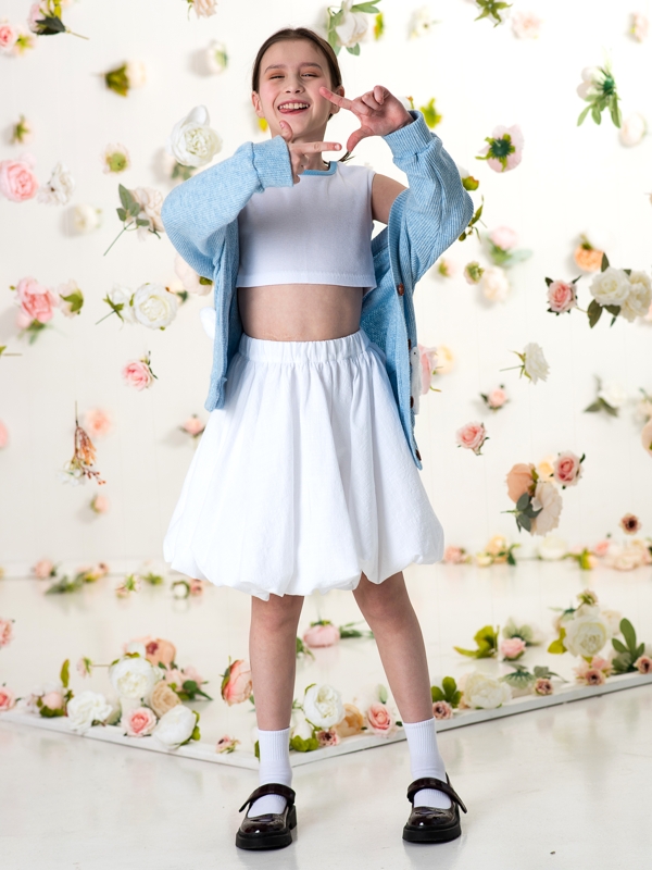 Белая пышная детская юбка-баллон на девочку