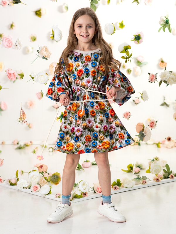 Детское платье-туника из футера с цветочным принтом на девочку