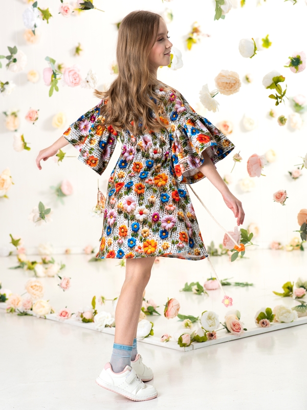 Детское платье-туника из футера с цветочным принтом на девочку