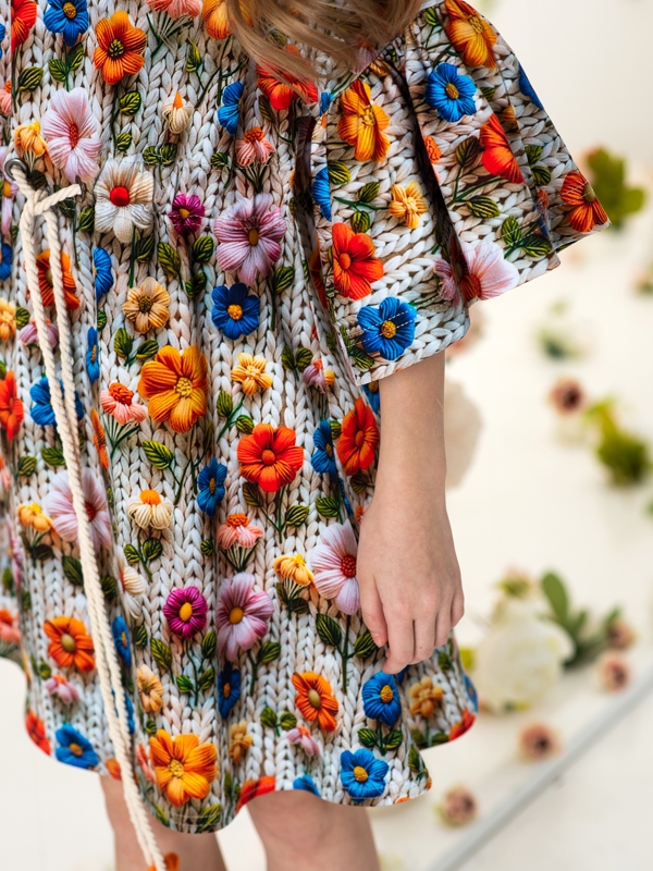 Детское платье-туника из футера с цветочным принтом на девочку