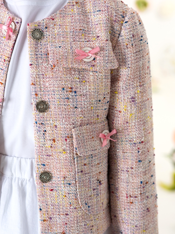 Нарядный розовый детский жакет в стиле Шанель на девочку