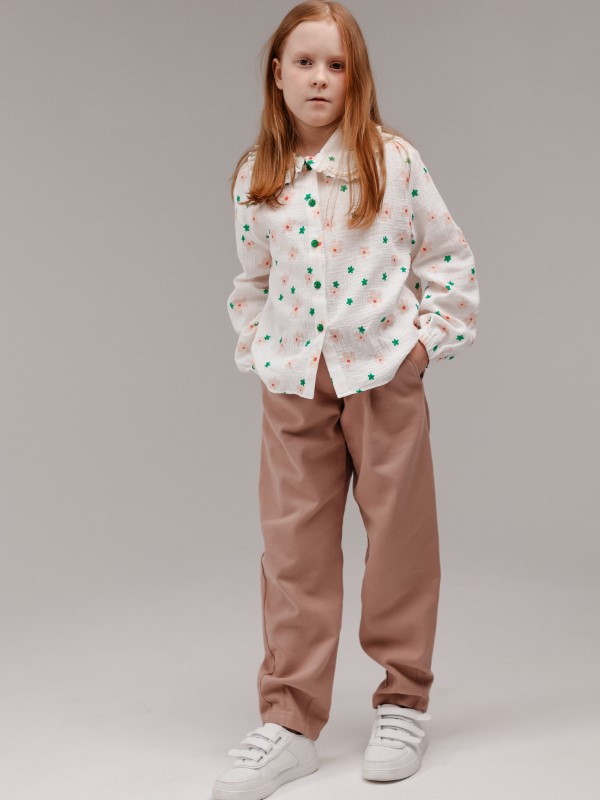 Блузка из Муслина в Цветочный Принт с Отложным Воротником и Рюшью