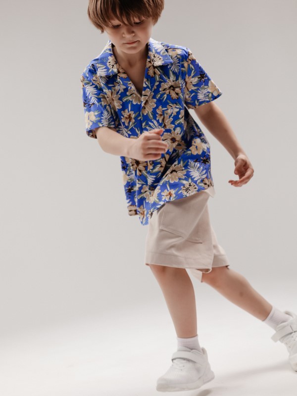 Гавайская Льняная Рубашка Унисекс в Синих и Мульти Цветах