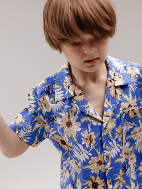 Гавайская Льняная Рубашка Унисекс в Синих и Мульти Цветах