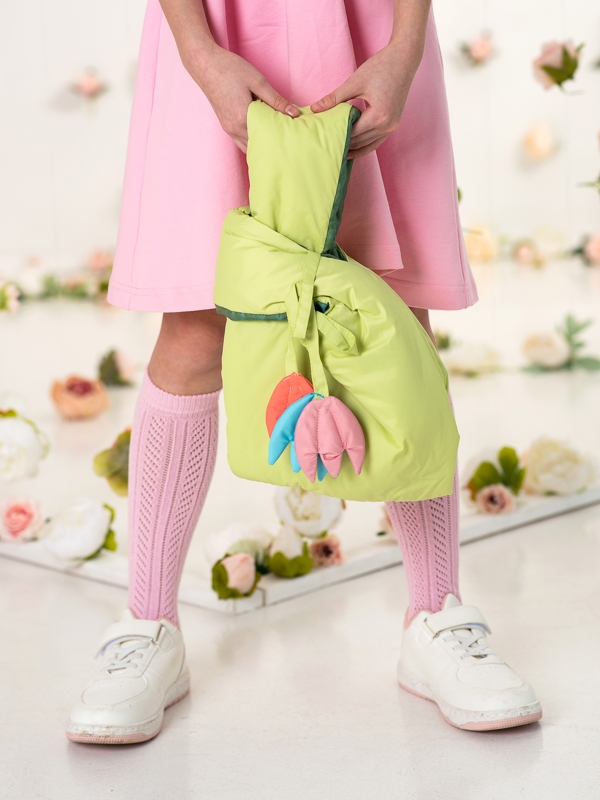 Светло-салатовая дутая сумка мини-шоппер