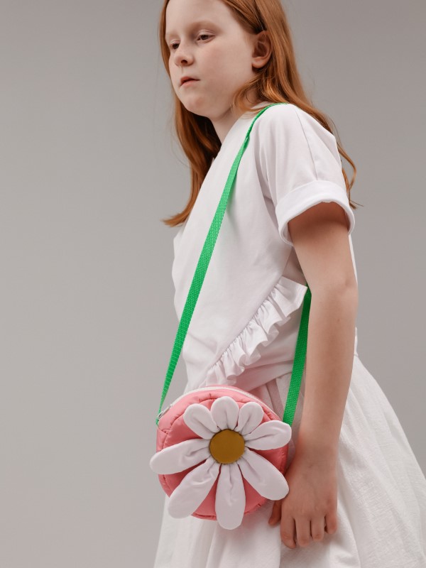 Сумка Кросс-Боди «Ромашка» Круглая с Объемной Аппликацией Розовая