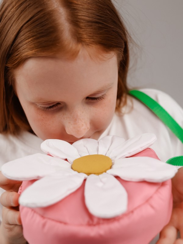 Сумка Кросс-Боди «Ромашка» Круглая с Объемной Аппликацией Розовая