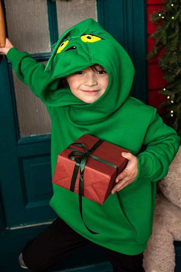 Ярко-зеленый теплый детский худи Гринч