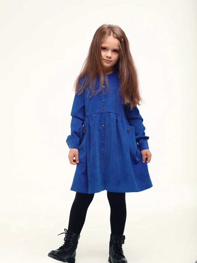 Вельветовое синее детское платье-туника для девочки