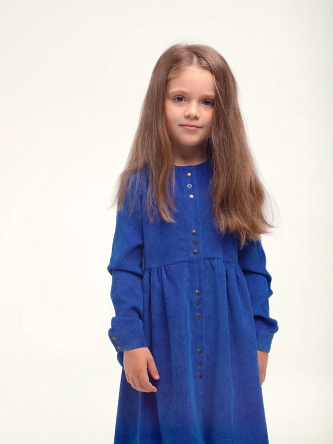 Вельветовое синее детское платье-туника для девочки