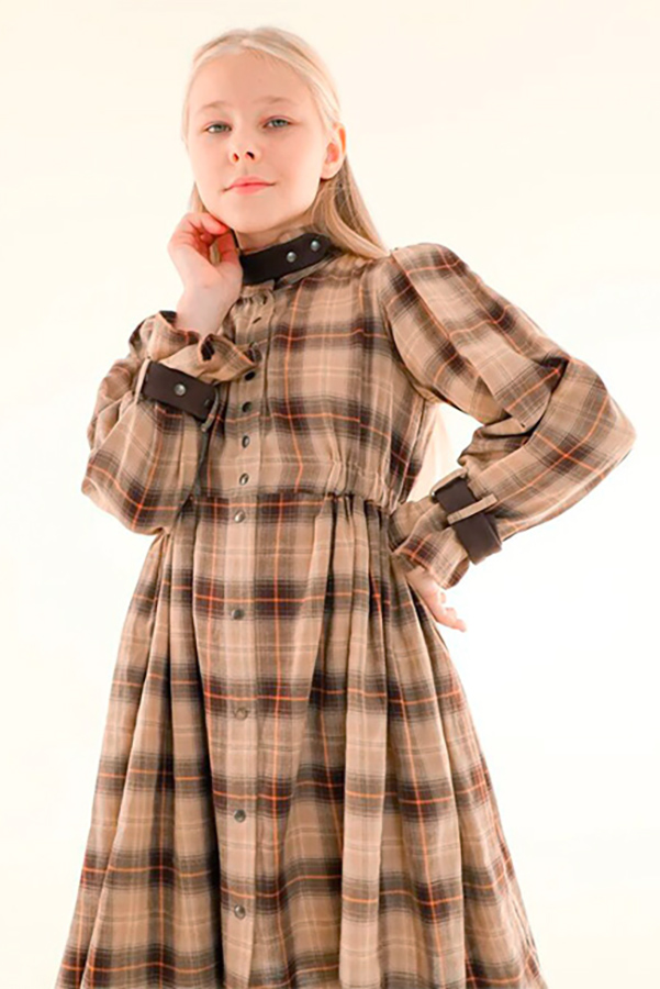 Бежевое детское платье-рубашка для девочки