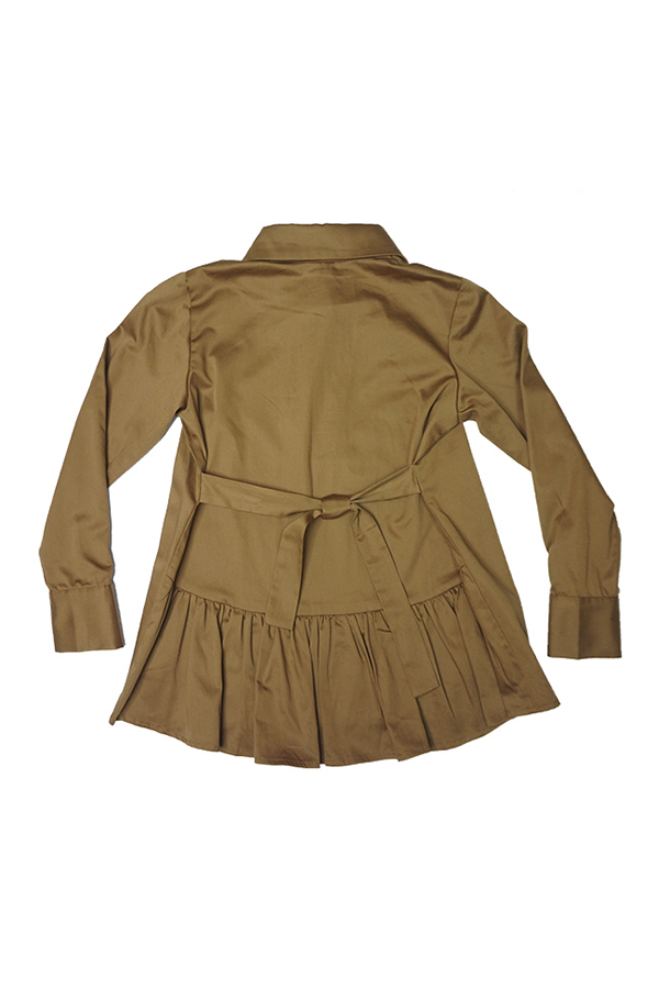 Детская блузка для девочки в виде рубашки-туники с воланом и принтом Лошадка