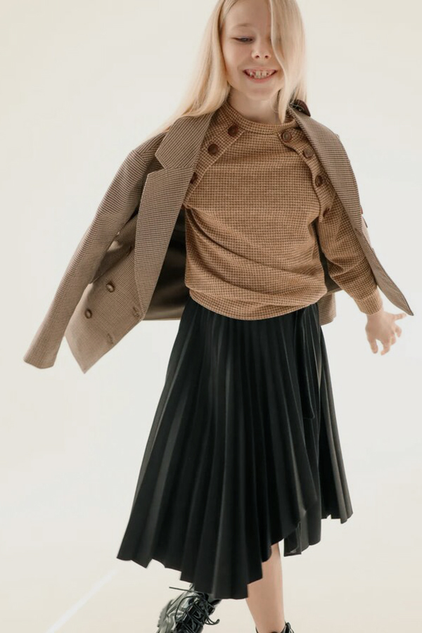 Замшевая черная плиссированная детская юбка для девочки
