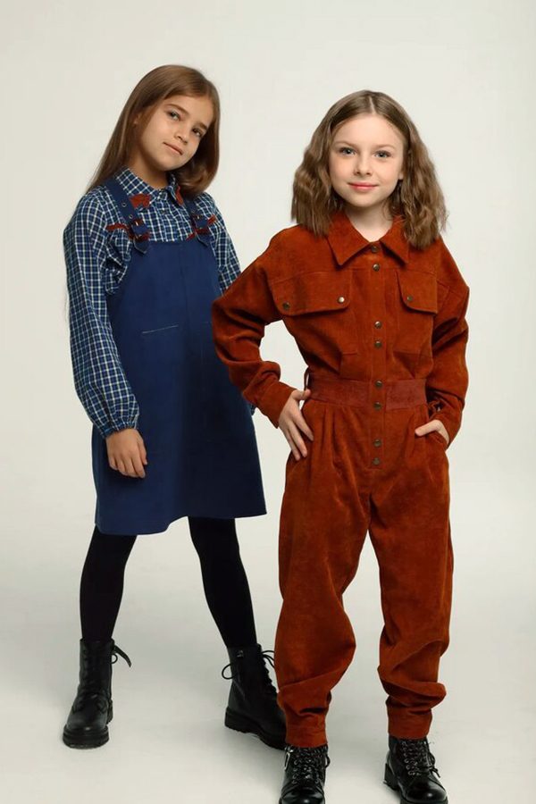 Оранжевый вельветовый детский комбинезон для девочки