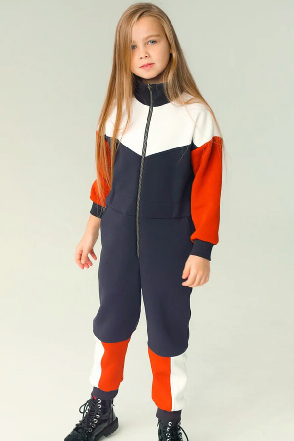Детский комбинезон из футера на молнии с цветными вставками