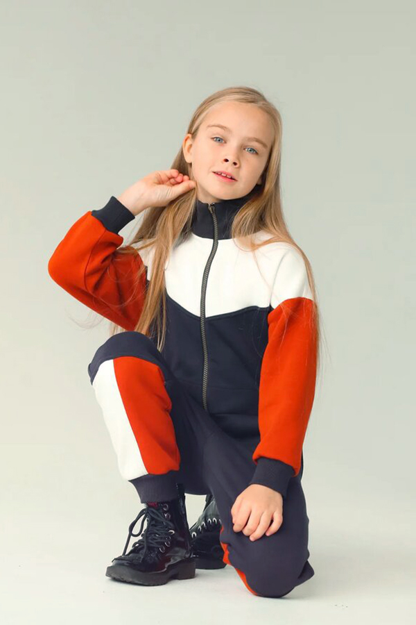 Детский комбинезон из футера на молнии с цветными вставками