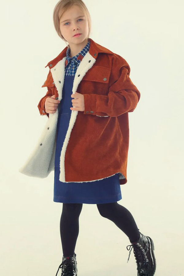 Вельветовая детская куртка унисекс с меховой подкладкой